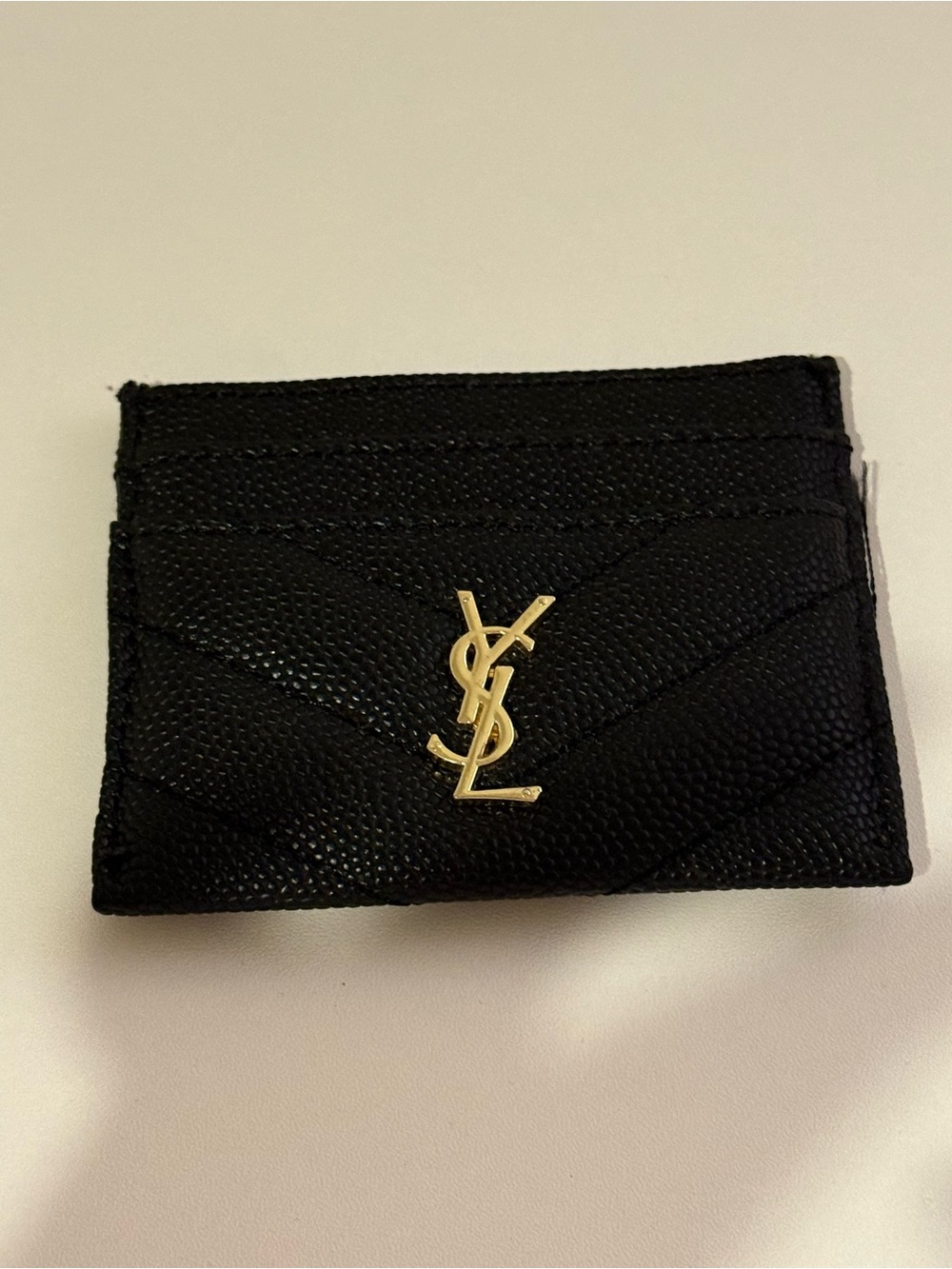 Saint Laurent Black Quilted Card Case with Gold YSL Emblem